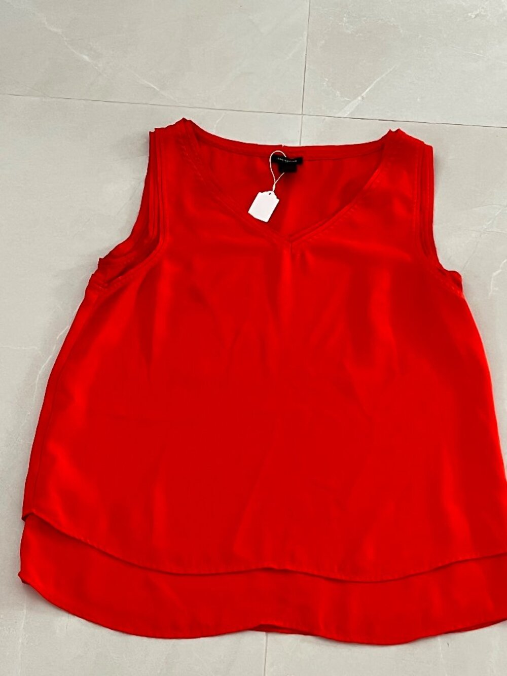 Ann Taylor Vibrant Orange V-Neck Layered Sleeveless Blouse (Size S)